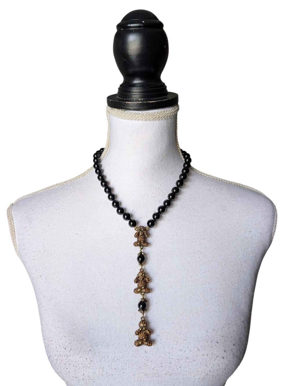 Heidi Daus See Speak Hear No Evil Monkey Business Necklace Black Glass Lariat